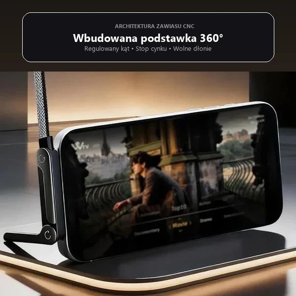 Kabel z rozłożonym stojakiem podtrzymujący telefon w poziomie